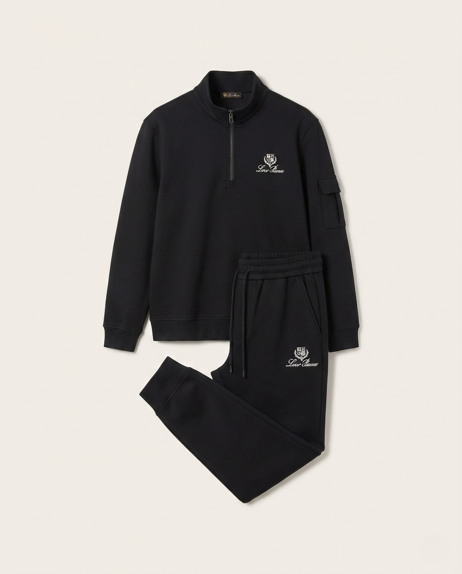 Loro Piana - Crest-Embroidered Half-Zip Cargo Tracksuit Set - Black