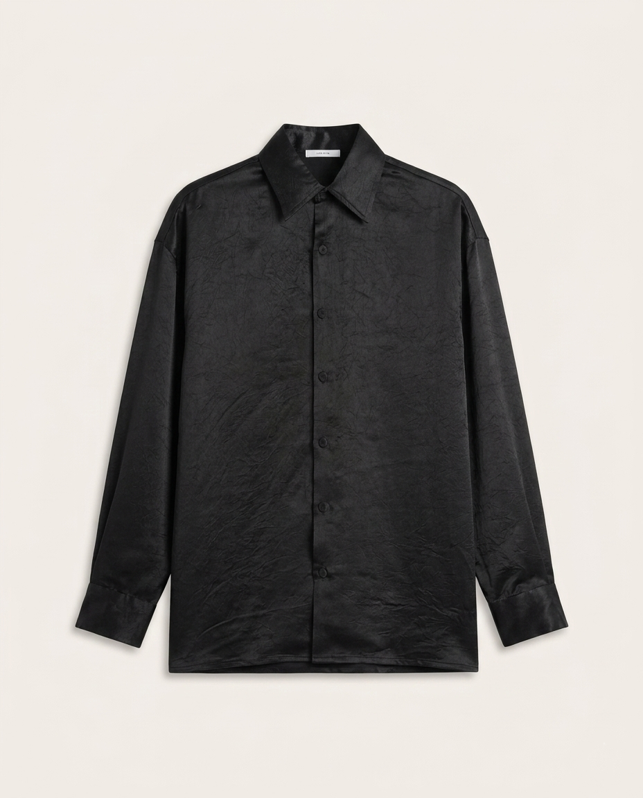 The Row Textured Silk-Blend Long Sleeve Shirt – Midnight Black