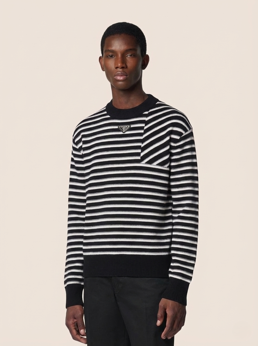 Prada Men's Black & White Striped Knit Sweater