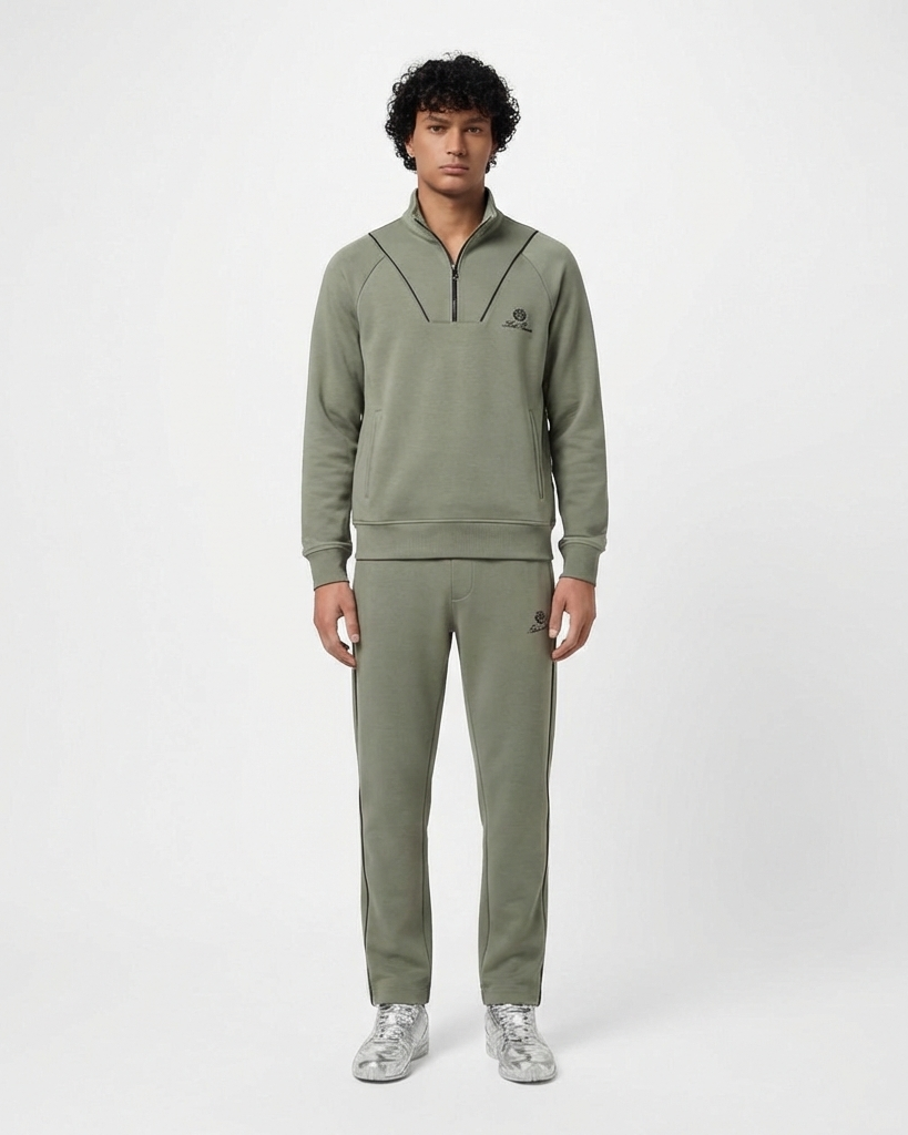 Loro Piana - Sage Green Contrast-Pipe Half-Zip Tracksuit Set