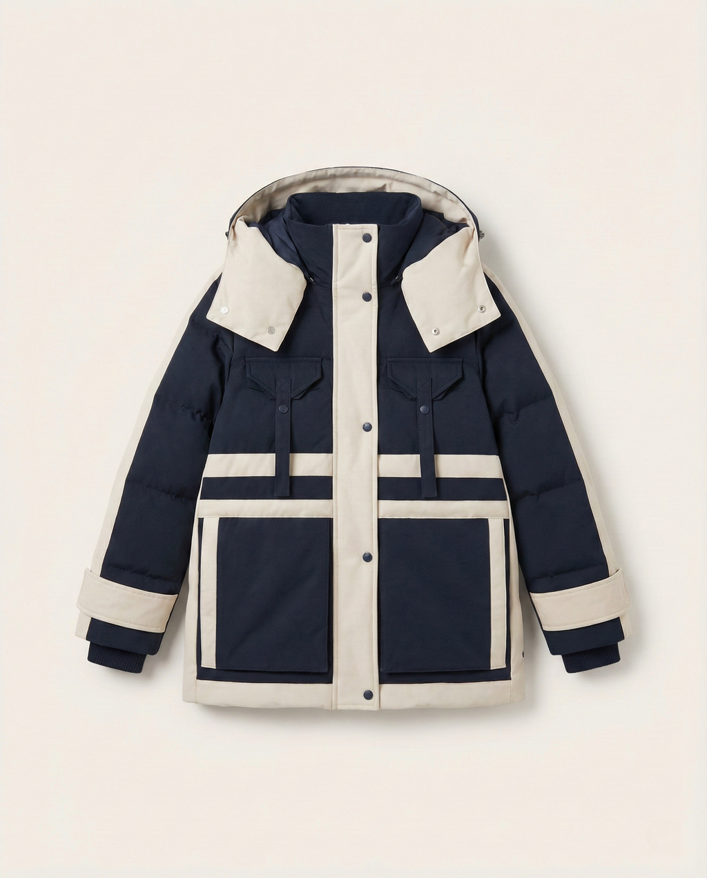 Celine - Navy n Cream Hooded Puffer Jacket