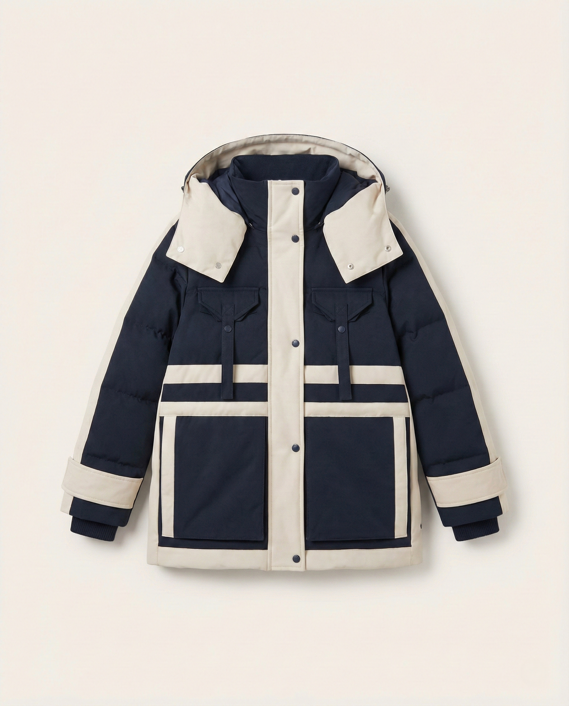 Celine - Navy n Cream Hooded Puffer Jacket