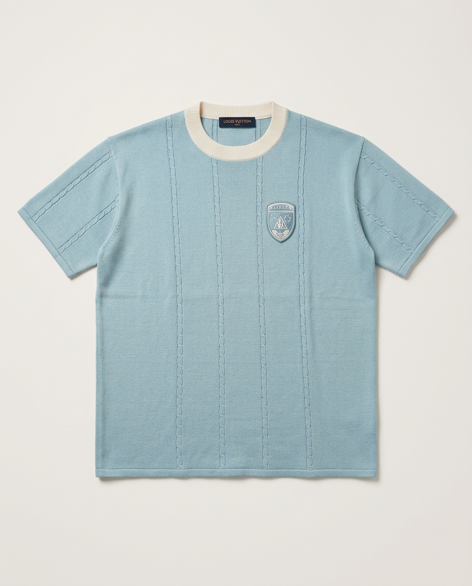 Louis Vuitton - Cable Knit Short-Sleeve Sweater in Sky Blue