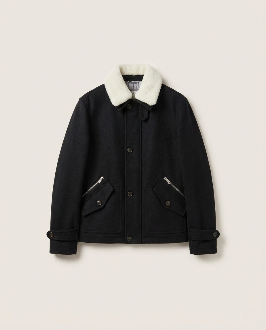 Brunello Cucinelli - Shearling-Trimmed Wool Aviator Jacket in Black