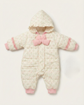Fashion -Vintage Garden Quilted Pram Suit – Pink Floral with Statement Bow
