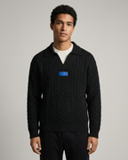 LOEWE Men's Black Cable Knit Polo Sweater