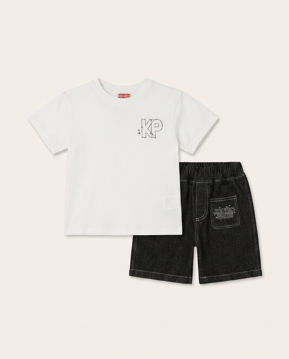 Kenzo - Kids "KP" Logo T-Shirt and Denim Shorts Set