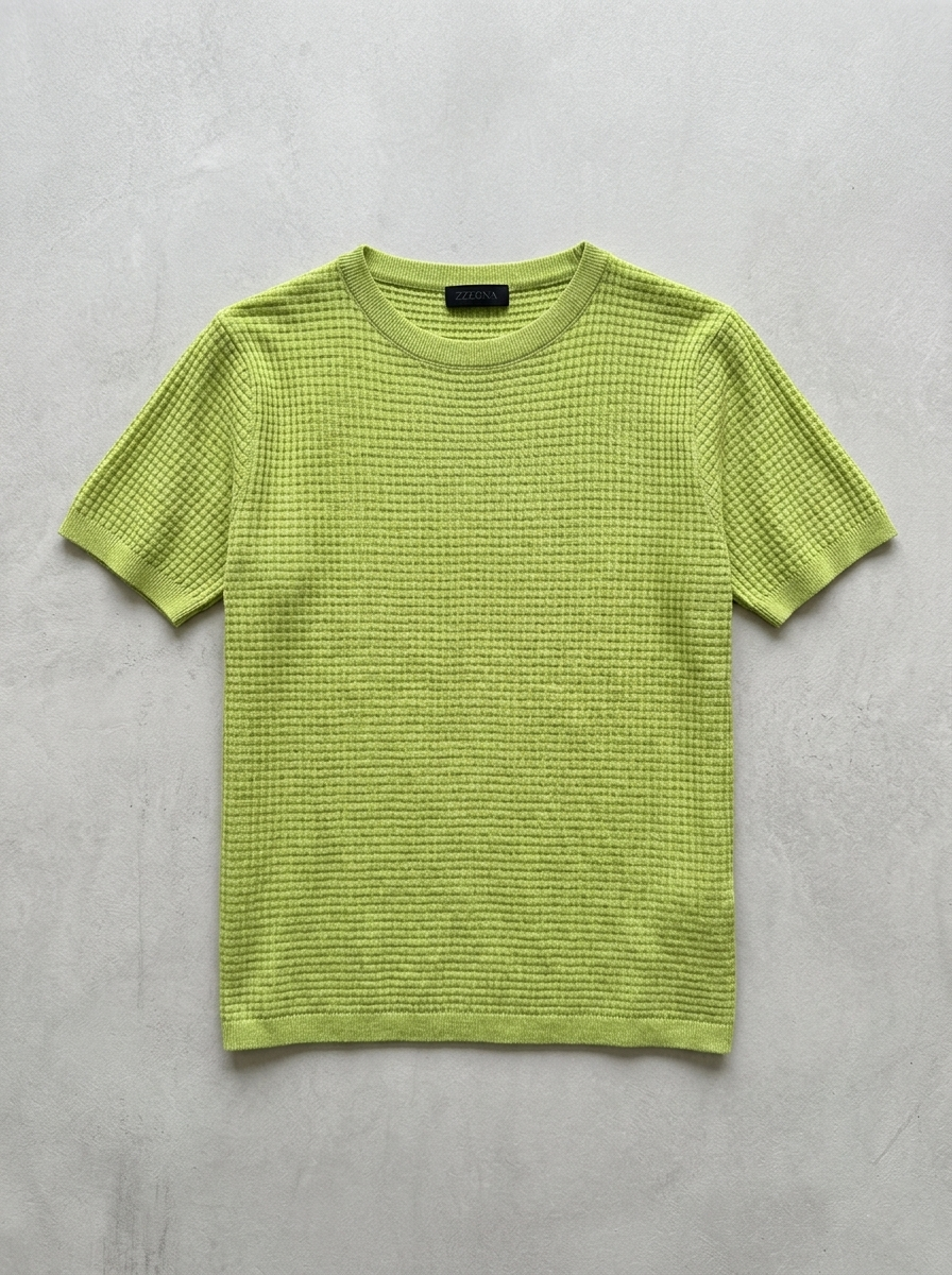Zegna - Waffle-Knit Cotton-Silk Short Sleeve Sweater – Pistachio Green