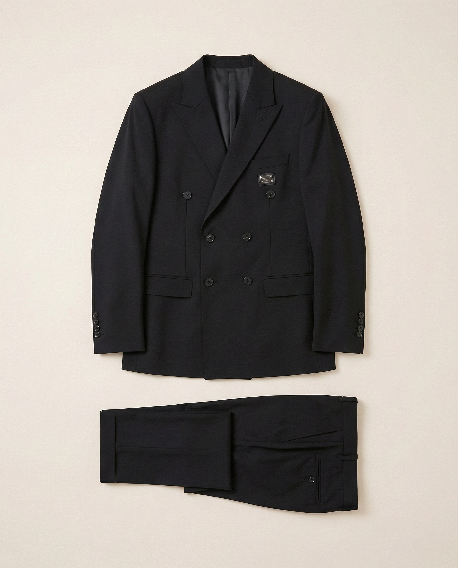 Dolce & Gabbana - Tailored Black Double-Breasted Suit with Metal Logo Detail