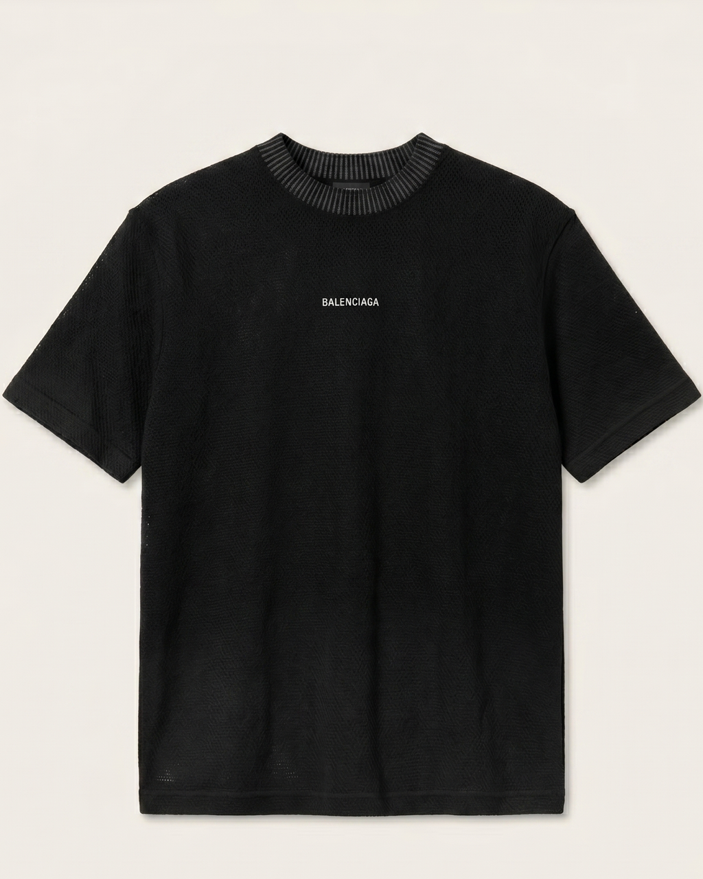 Balenciaga - Black Knitted T-Shirt with Striped Mock Neck