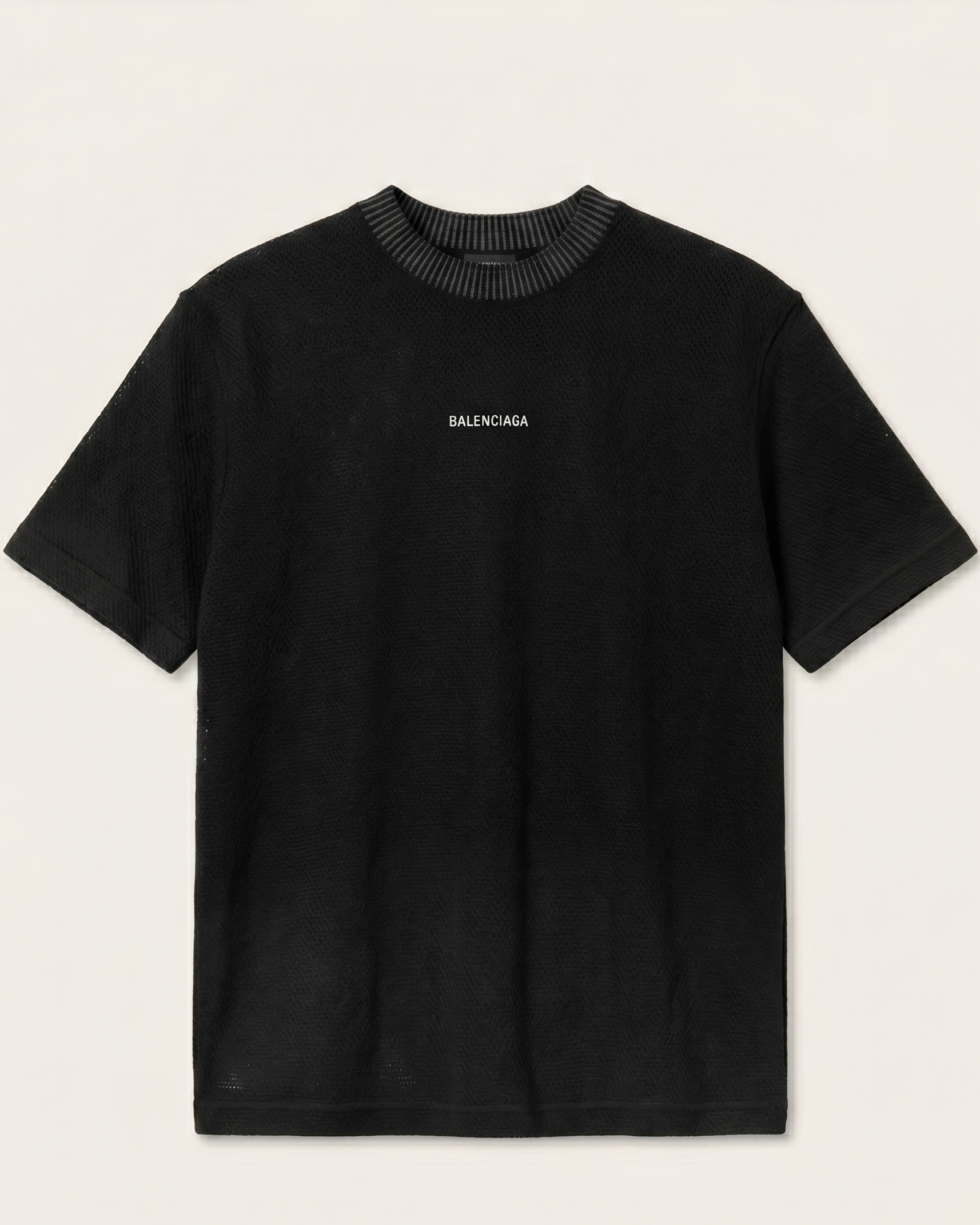 Balenciaga - Black Knitted T-Shirt with Striped Mock Neck