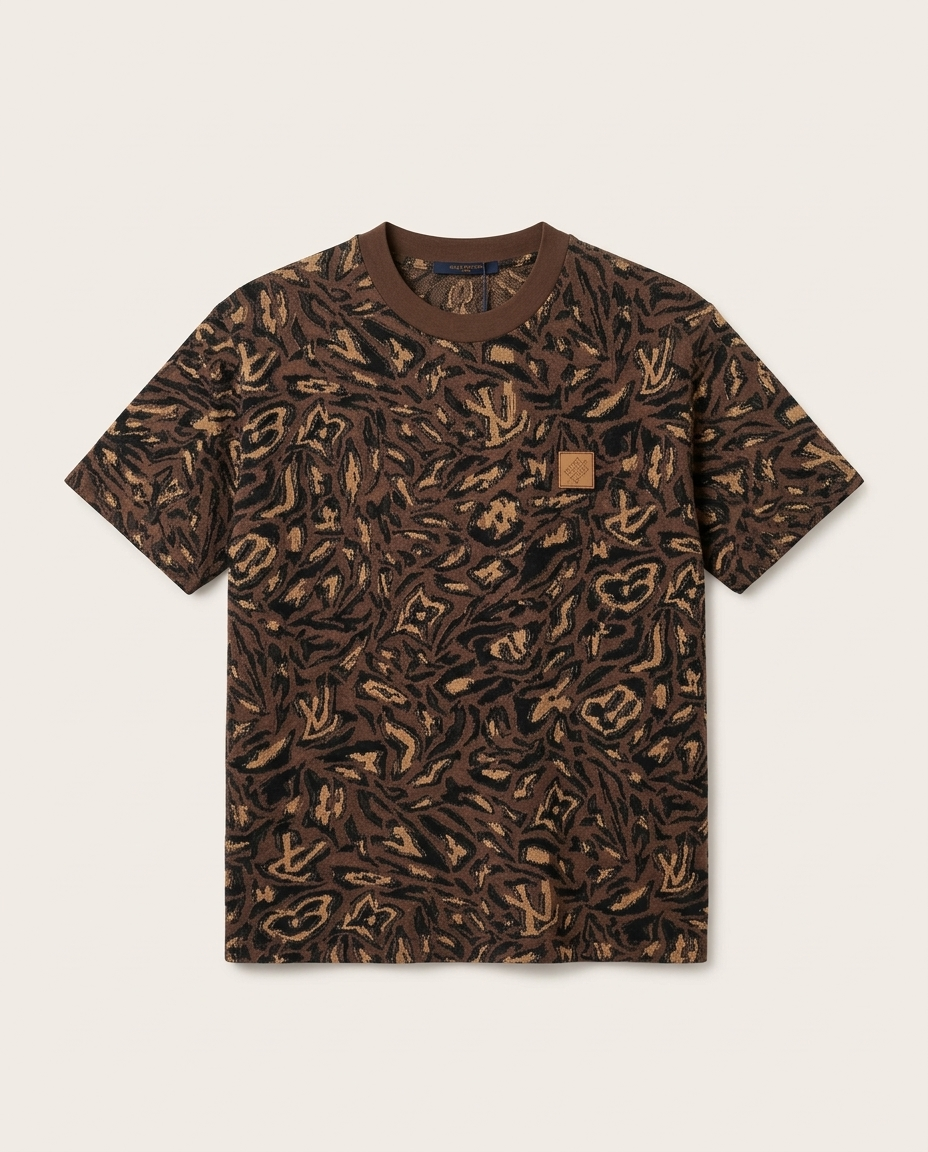 Louis Vuitton - "Brushstroke" Monogram Jacquard T-Shirt - Mocha & Tan