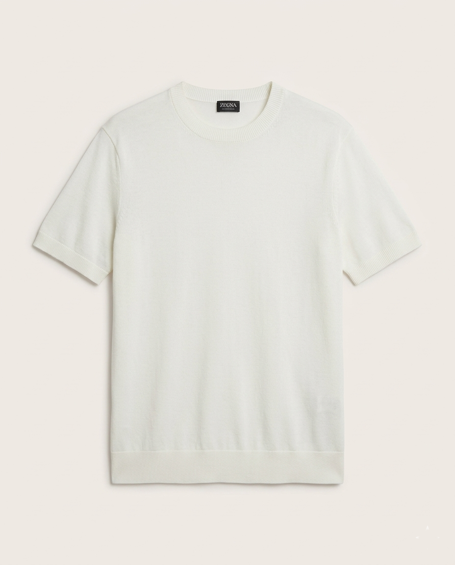 ZEGNA - Luxury Silk-Cotton Short-Sleeved Knit in Off-White