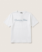 Christian Dior - Couture T-Shirt in White Cotton with Slate Blue Embroidery
