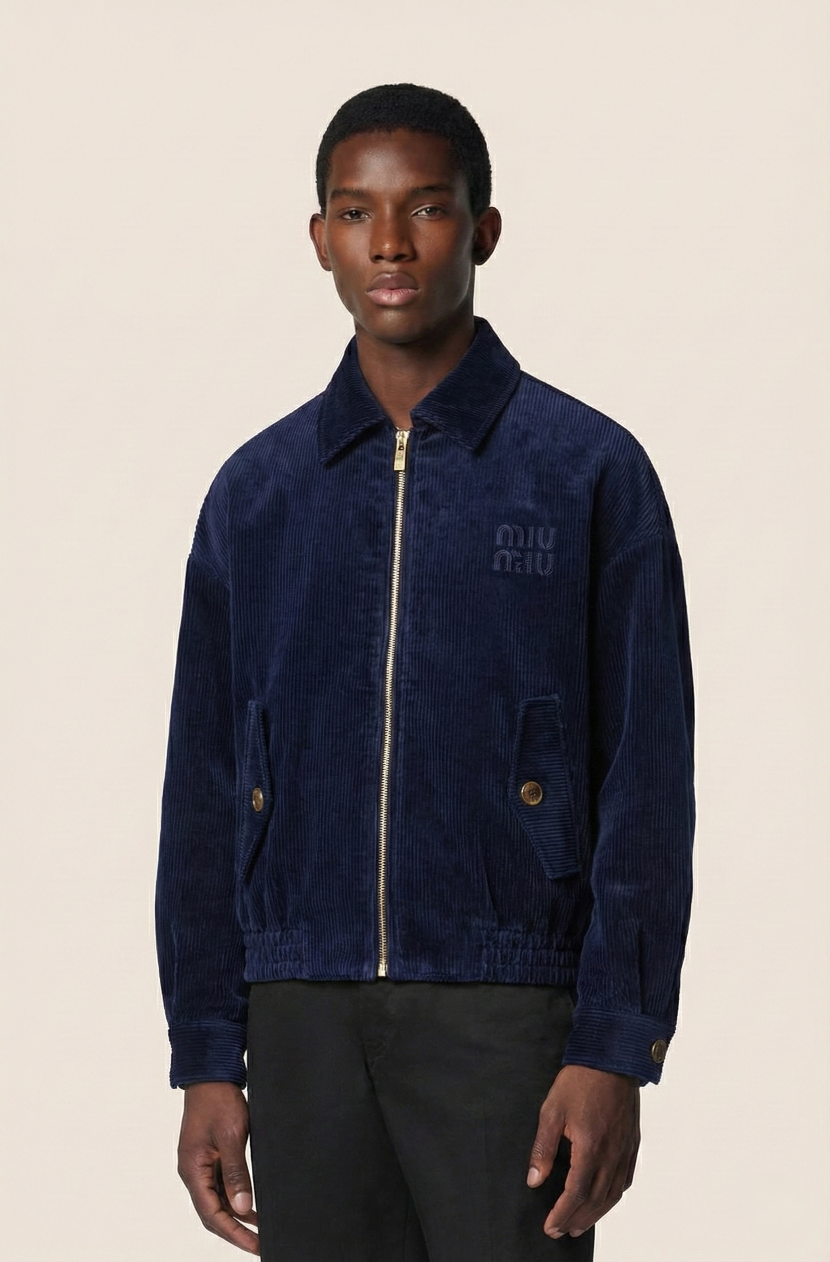 Miu Miu Dark Blue Corduroy Zip-Up Jacket