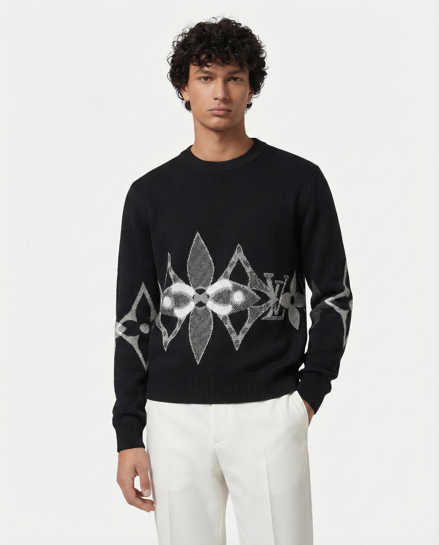 Louis Vuitton Black Oversized Monogram Graphic Knit Sweater
