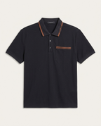 ZEGNA - Cotton Piqué Polo Shirt with Striped Logo Trim in Black