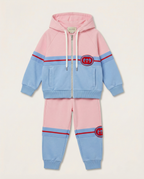 Gucci - Kids Pink & Blue Felted Cotton Jersey Tracksuit Set with Interlocking G Patch