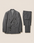 Dolce & Gabbana - Grey Double-Breasted Wool Suit with Logo Detail