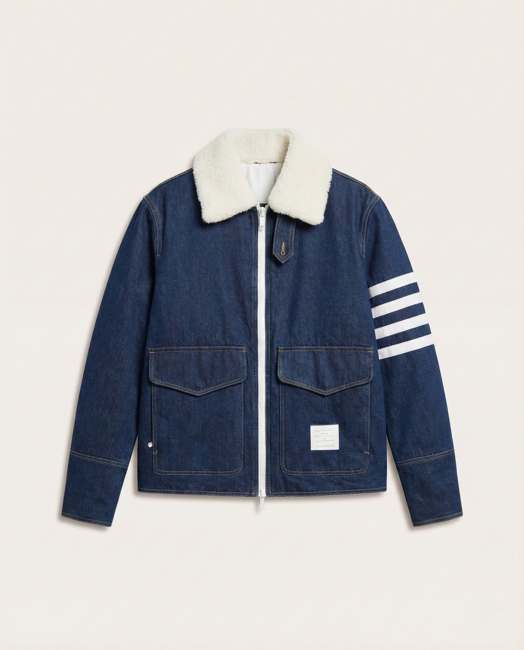 Thom Browne Indigo Denim Jacket with Shearling Collar