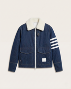 Thom Browne Indigo Denim Jacket with Shearling Collar