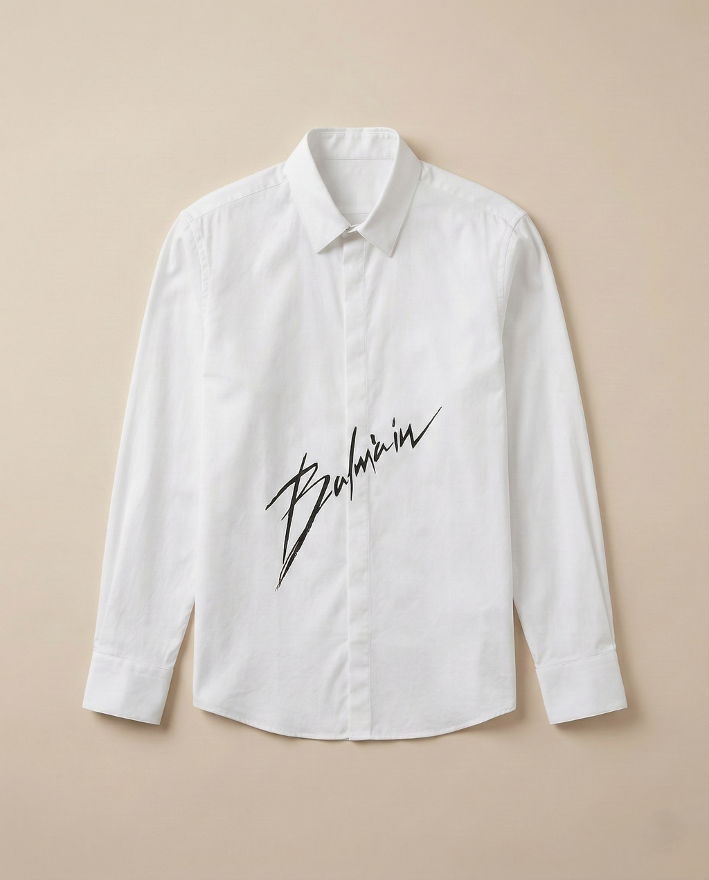 Balmain Paris - White Cotton Shirt with Black Signature Script Logo