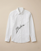 Balmain Paris - White Cotton Shirt with Black Signature Script Logo