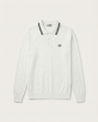 Dior - White CD Icon Knit Long-Sleeve Polo Shirt with Striped Collar