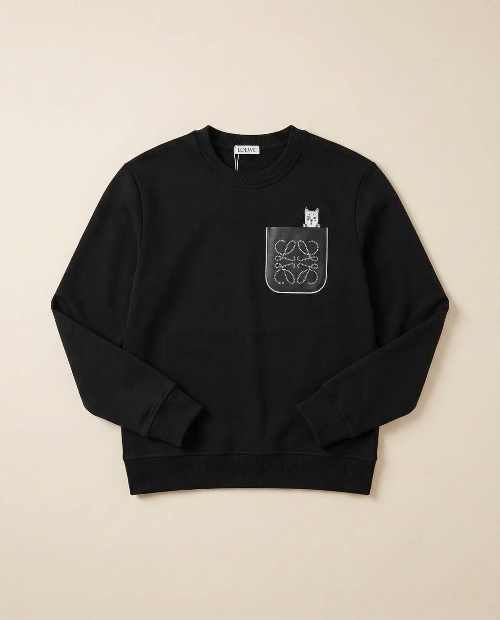 LOEWE Anagram and Cat Pocket Black Crewneck