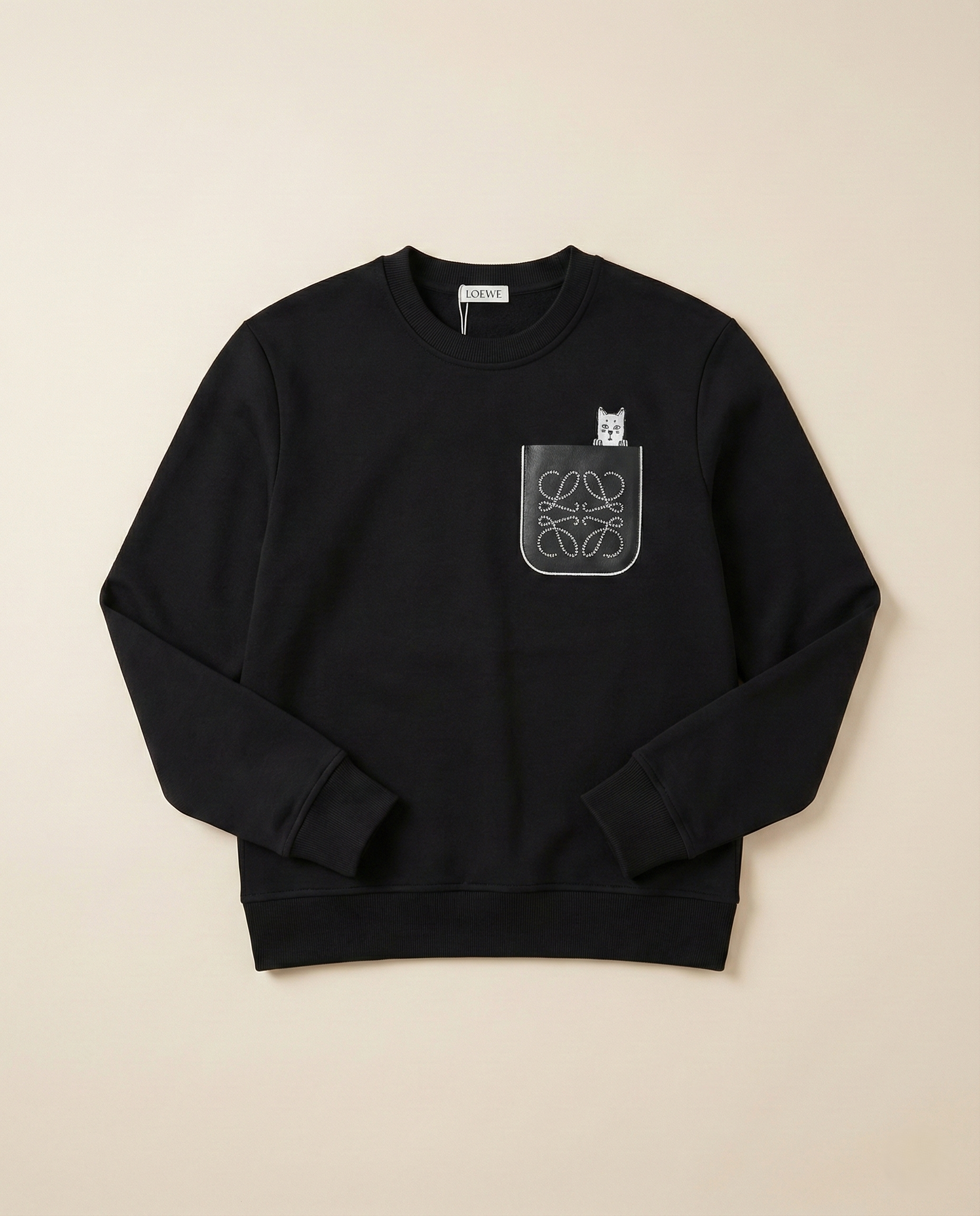 LOEWE Anagram and Cat Pocket Black Crewneck