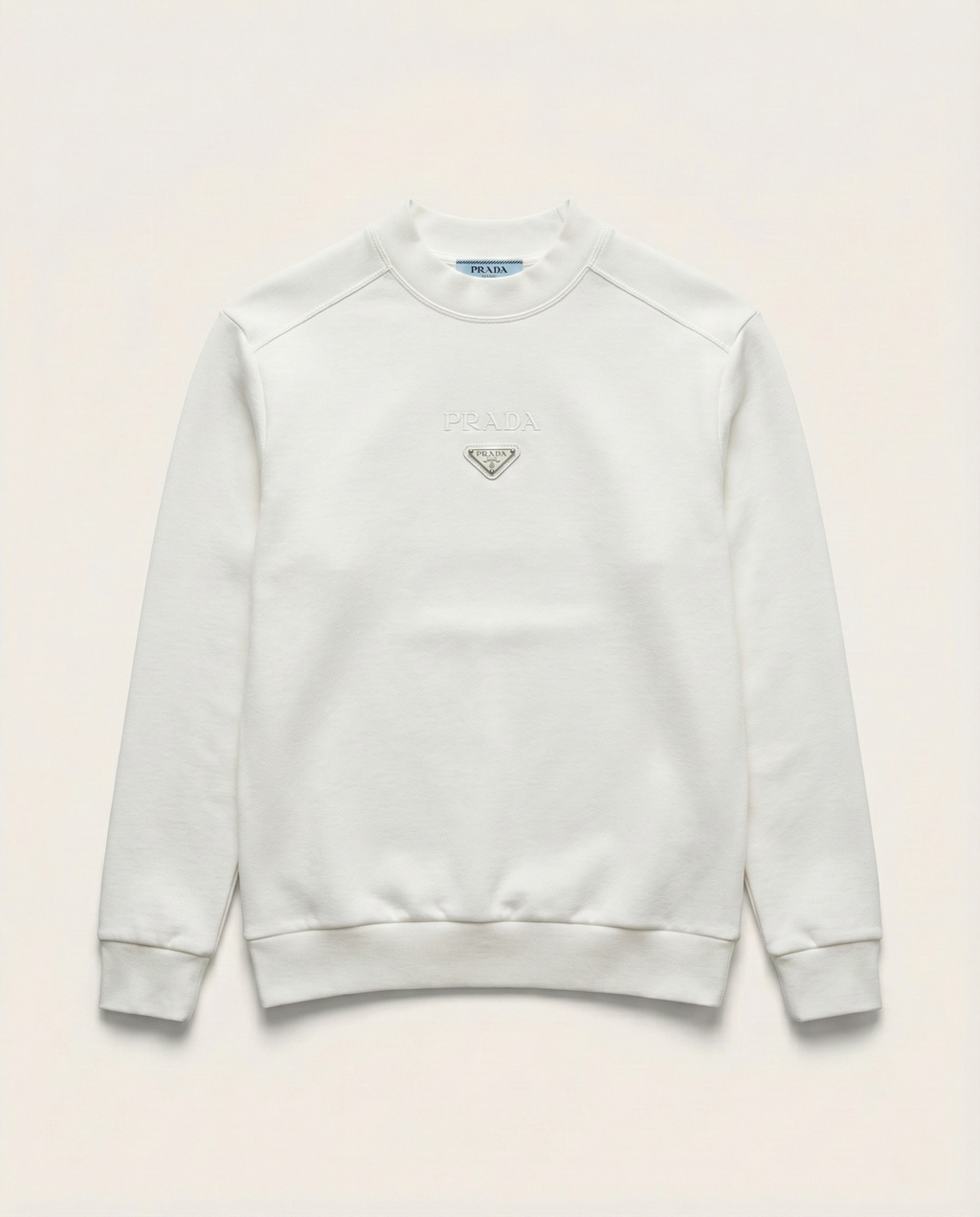 Prada - Cotton Crewneck Sweatshirt with Triangular Logo & Snap Sleeve Detail