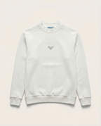Prada - Cotton Crewneck Sweatshirt with Triangular Logo & Snap Sleeve Detail
