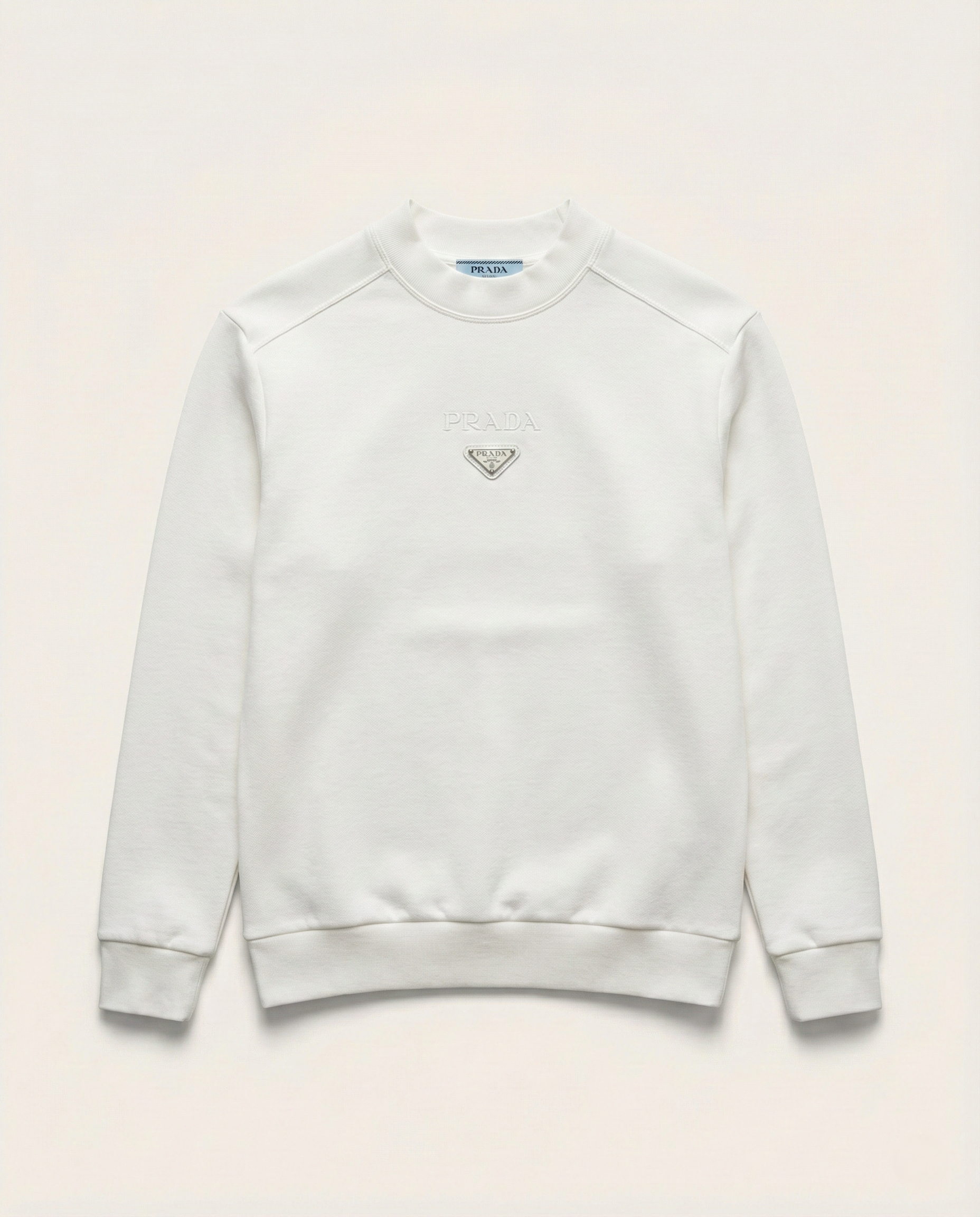 Prada - Cotton Crewneck Sweatshirt with Triangular Logo & Snap Sleeve Detail
