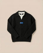 LOEWE Men's Black Cable Knit Polo Sweater