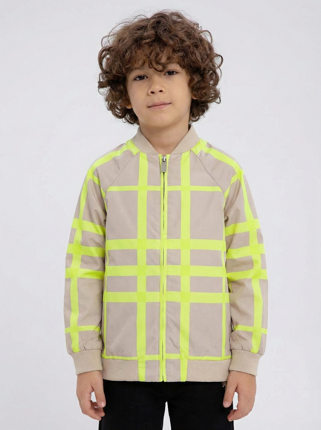 Burberry - Kids Neon Grid Check Bomber Jacket - Archive Beige