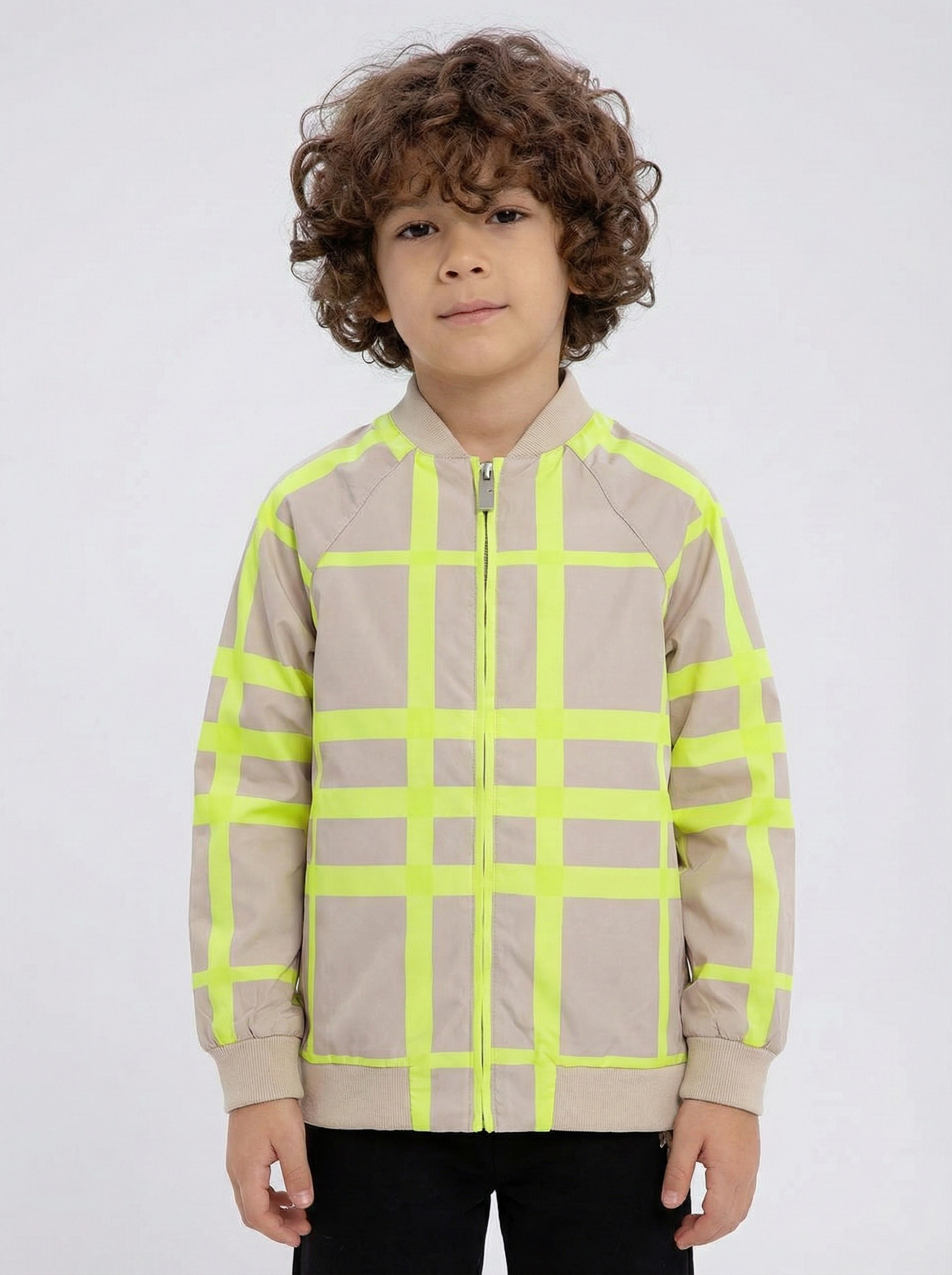 Burberry - Kids Neon Grid Check Bomber Jacket - Archive Beige