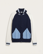 Christian Dior - Navy & White Contrast-Sleeve Knitted Zip Hoodie