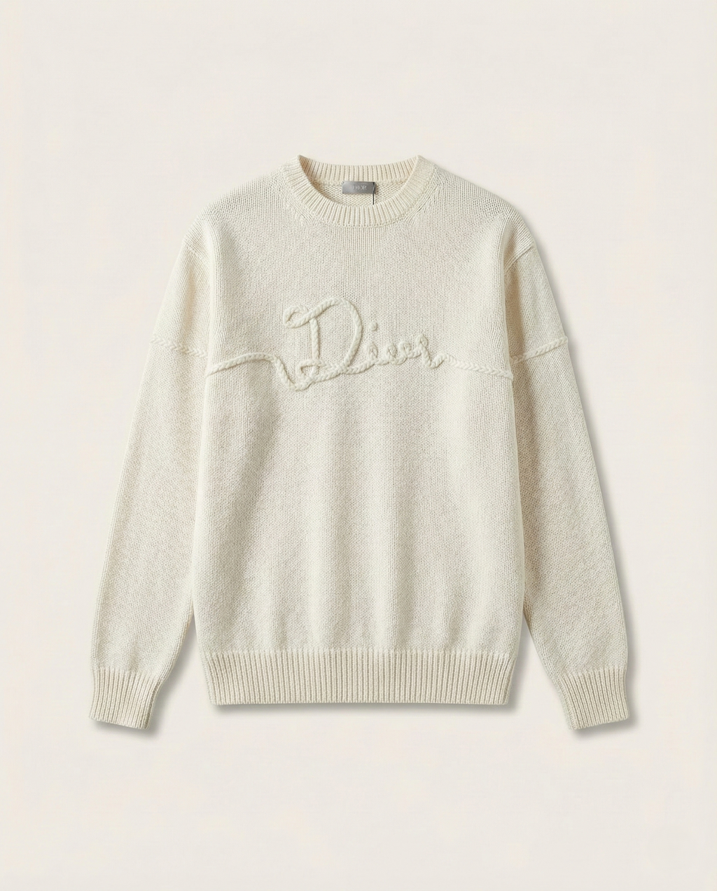 Dior - Embroidered Rope Script Logo Knit Off-White Sweater
