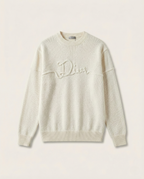 Dior - Embroidered Rope Script Logo Knit Off-White Sweater