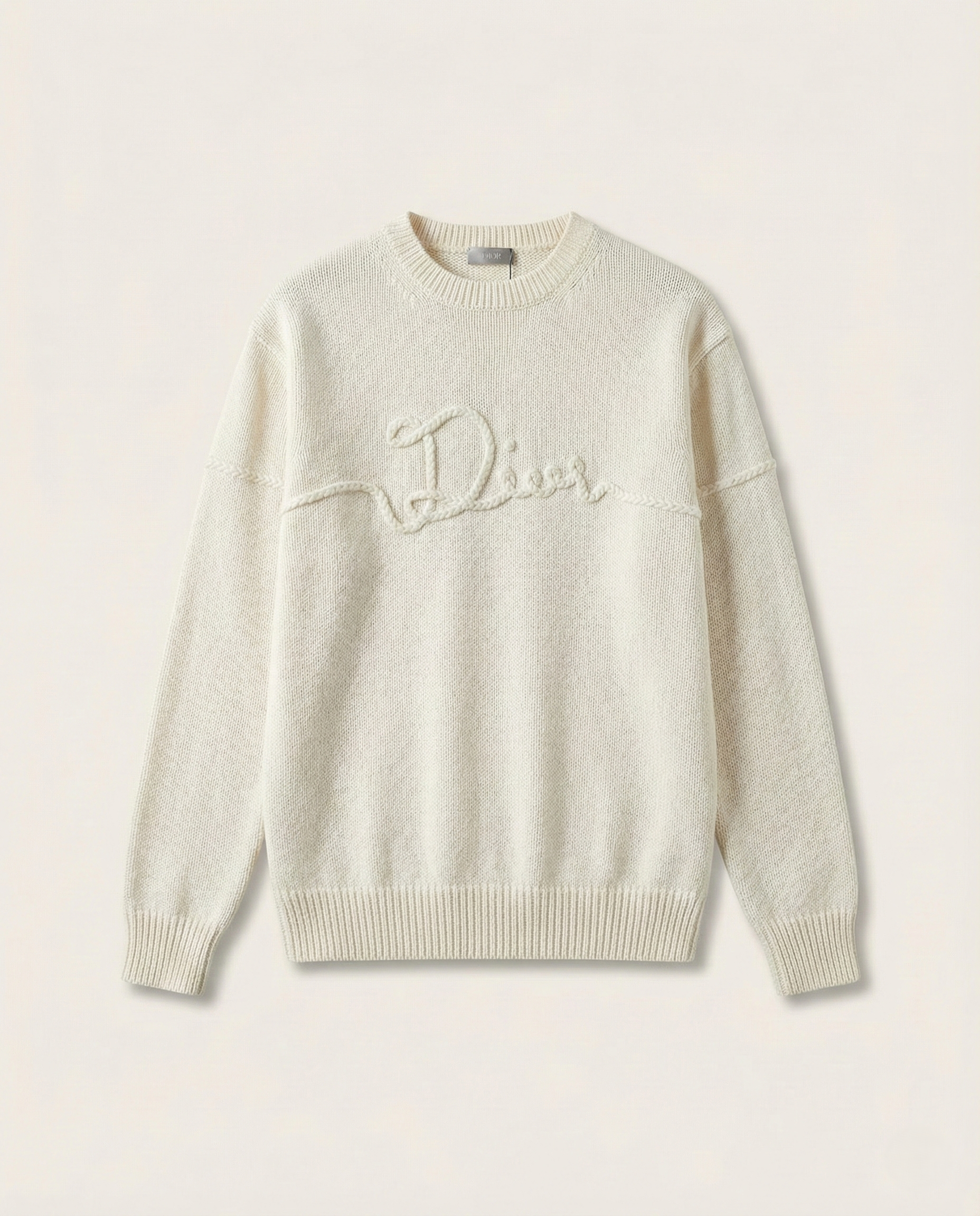Dior - Embroidered Rope Script Logo Knit Off-White Sweater