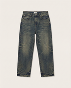 Distressed Dark Wash Straight-Leg Denim Jeans