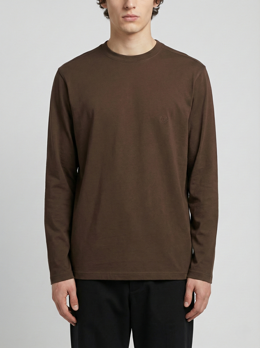 Loro Piana Embroidered Logo Long-Sleeve Brown Crewneck