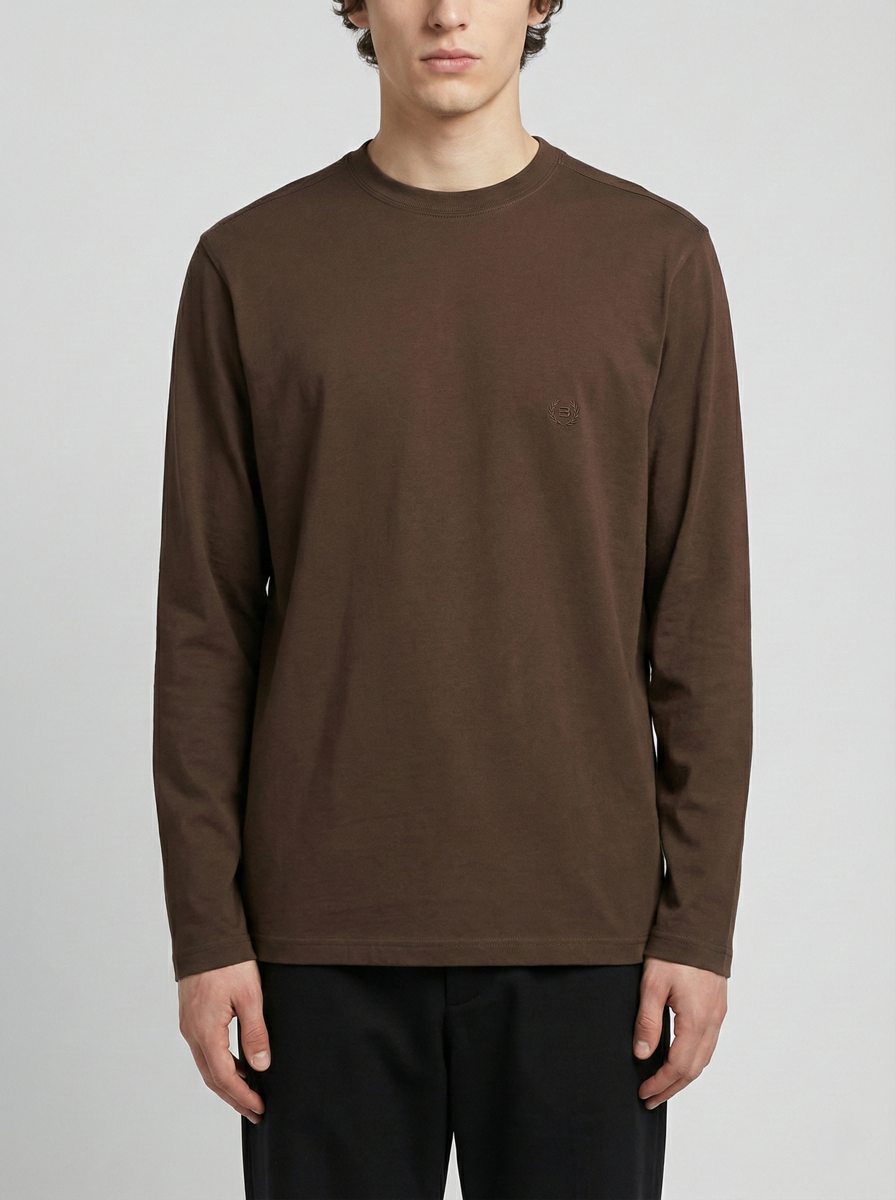 Loro Piana Embroidered Logo Long-Sleeve Brown Crewneck