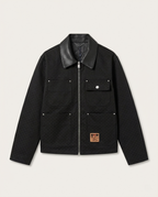 Louis Vuitton Men's Black Textured Luxury Jacket with Leather Collar