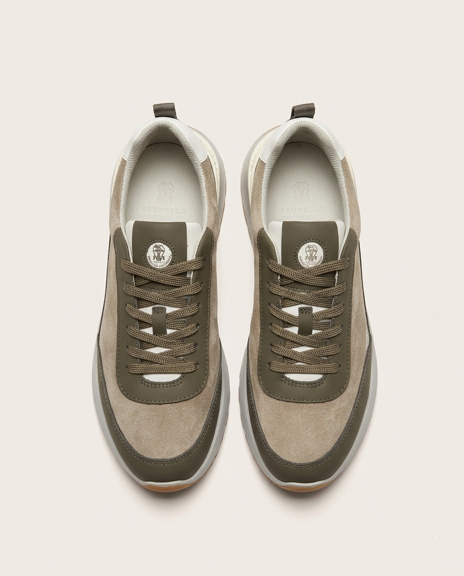 Brunello Cucinelli - Suede & Technical Fabric Sneakers – Taupe/Olive Green