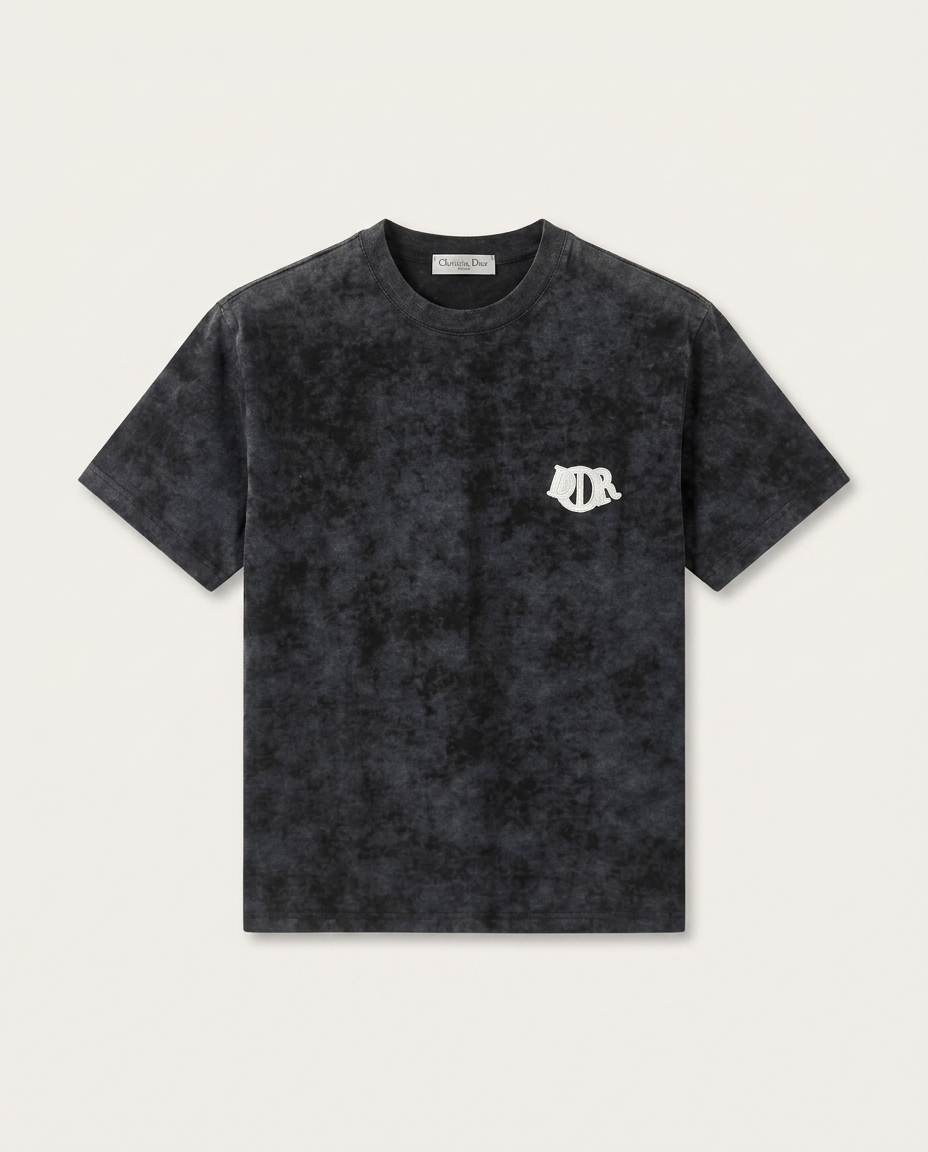 Dior - Acid-Wash Cotton Jersey T-Shirt – Charcoal Grey with Logo Patch