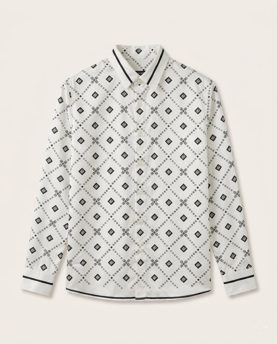 Dolce & Gabbana - DG Monogram Diamond Print Shirt with Contrast Trim