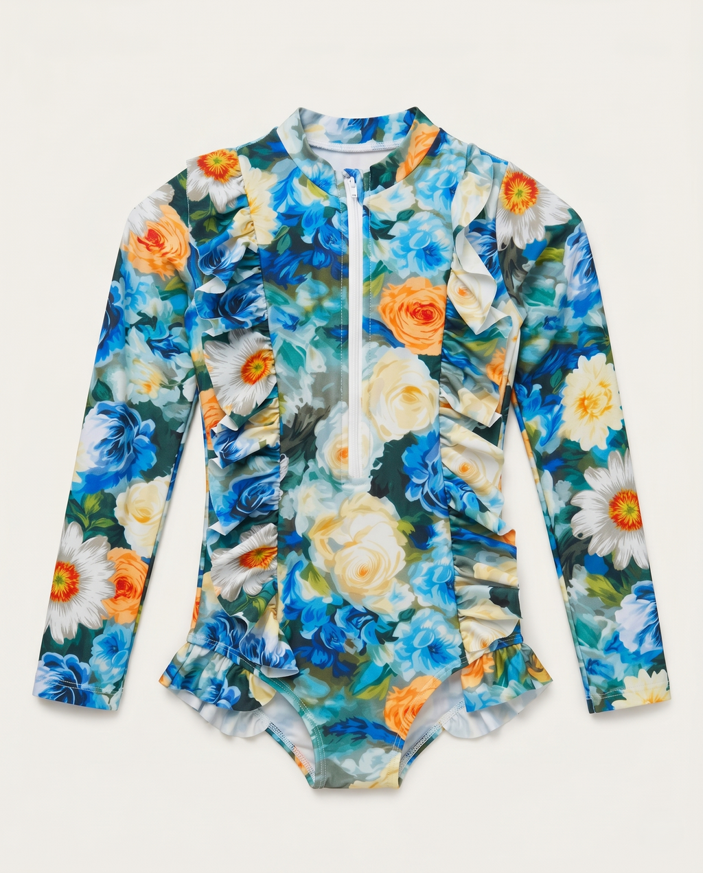 Dior Kids - Girls' Multi-Floral Ruffled One-Piece Swimsuit