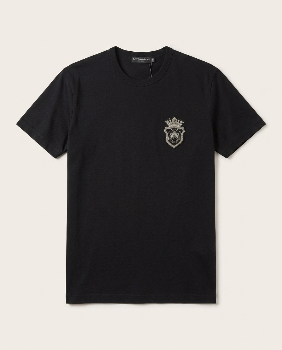 Dolce & Gabbana - Heraldic Bee & Crown Embroidered Cotton T-Shirt – Nero Black
