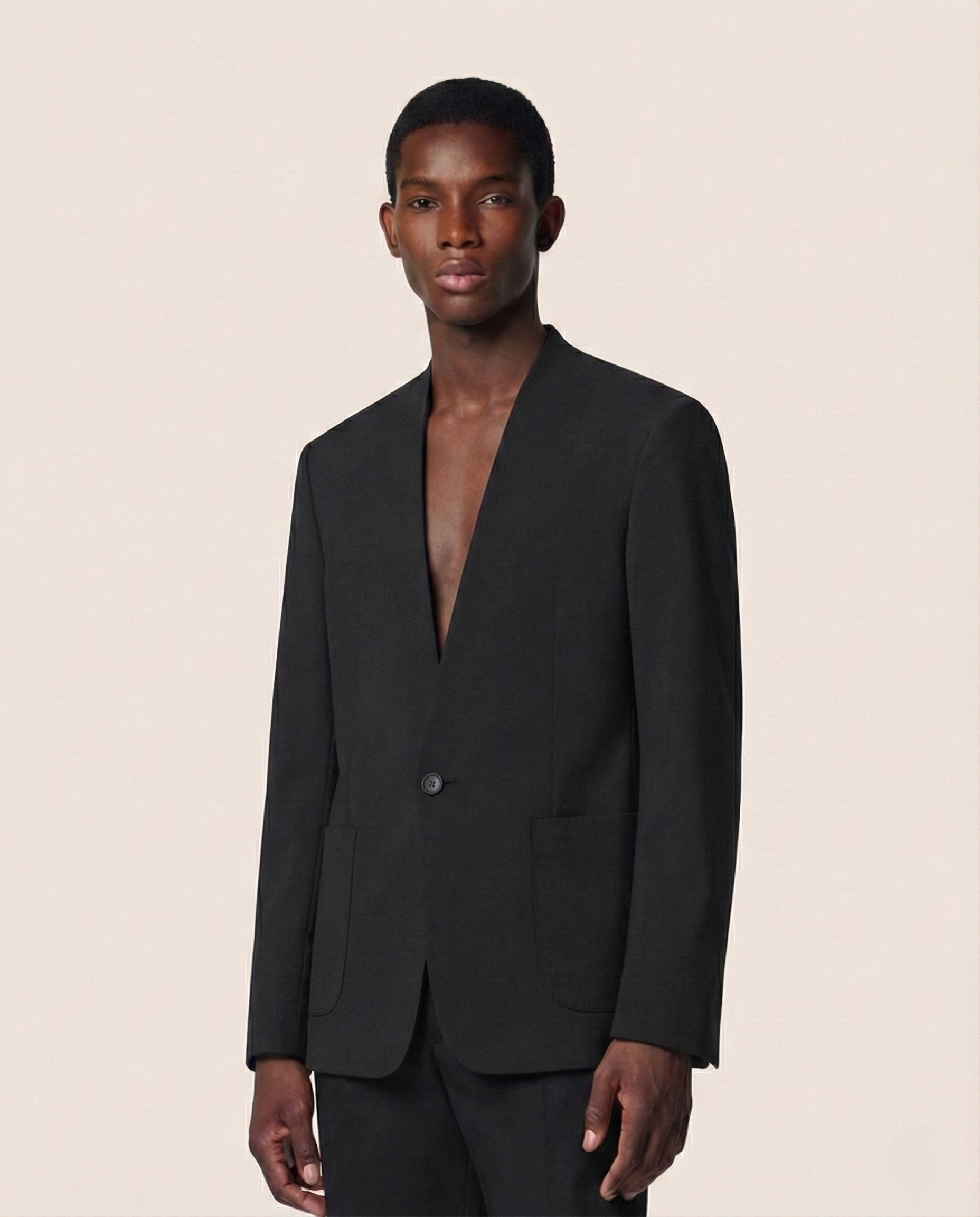 Jil Sander - Midnight Wool Collarless Black Blazer